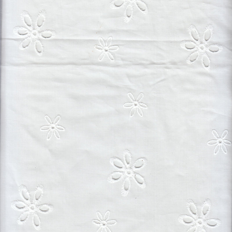 Embroidered Floral Cotton Lawn Eyelet Fabric Ivory