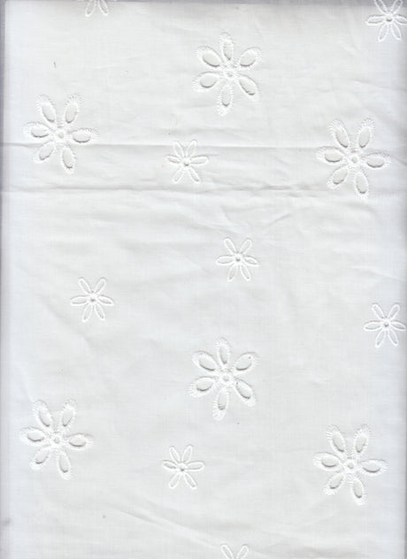 Embroidered Floral Cotton Lawn Eyelet Fabric Ivory