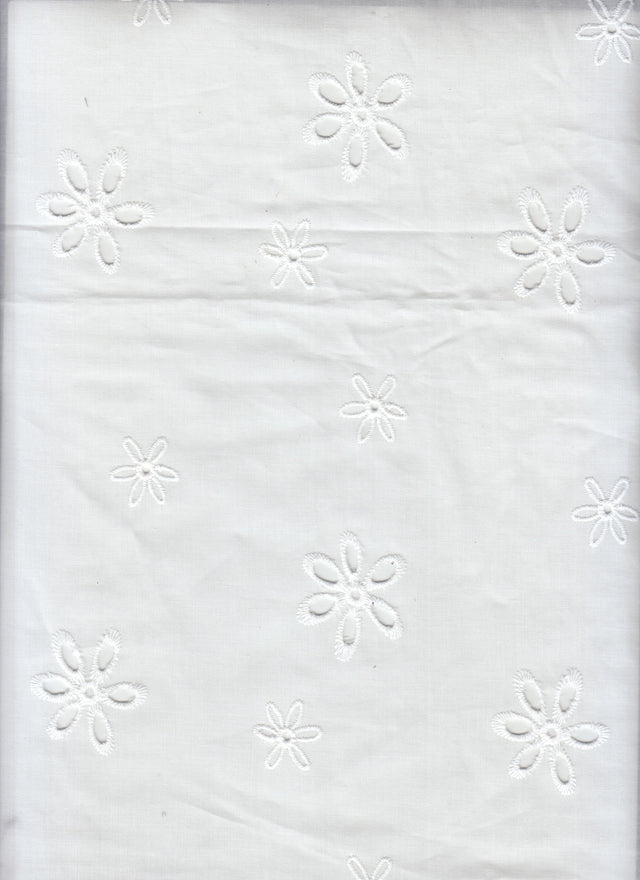 Embroidered Floral Cotton Lawn Eyelet Fabric Ivory