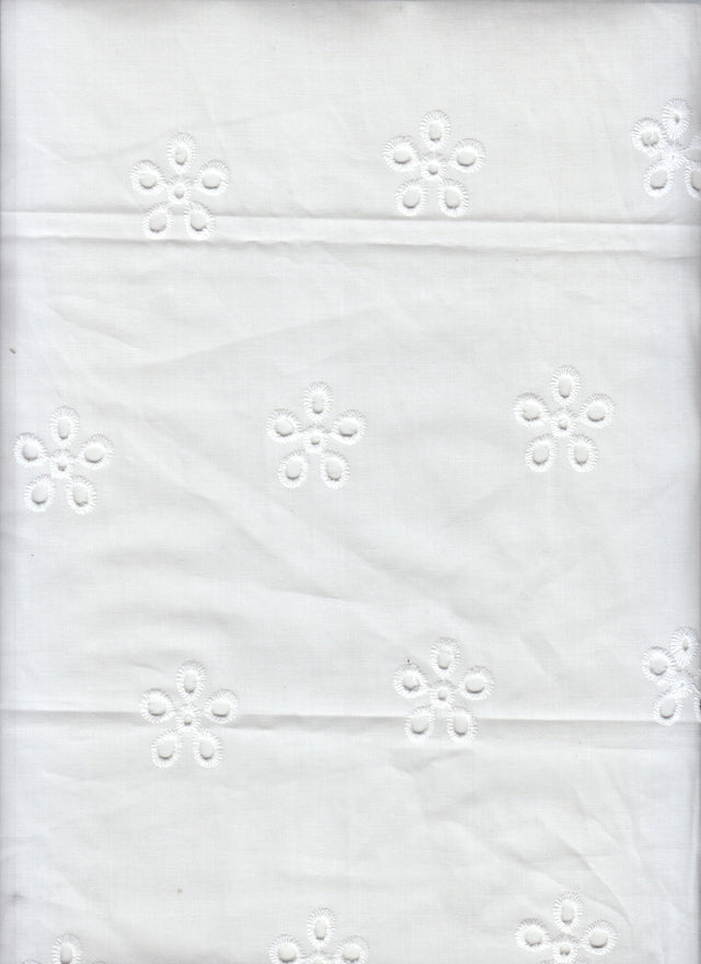 Embroidered Floral Cotton Lawn Eyelet Ivory