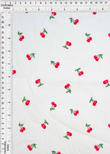 Stretch Poplin Cherry Print Fabric, Cotton Spandex Woven 57/58" Wide