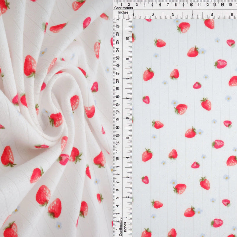 1 Yard Cotton Style Pointelle Strawberry Print Knit Fabric 220 GSM Poly Spandex 58/60" Width