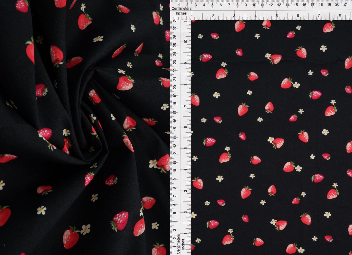 Strawberry Print Stretch Poplin Fabric