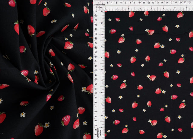 Strawberry Print Stretch Poplin Fabric