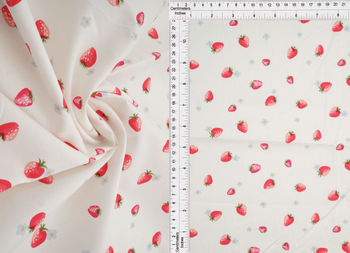 Strawberry Print Stretch Poplin Fabric