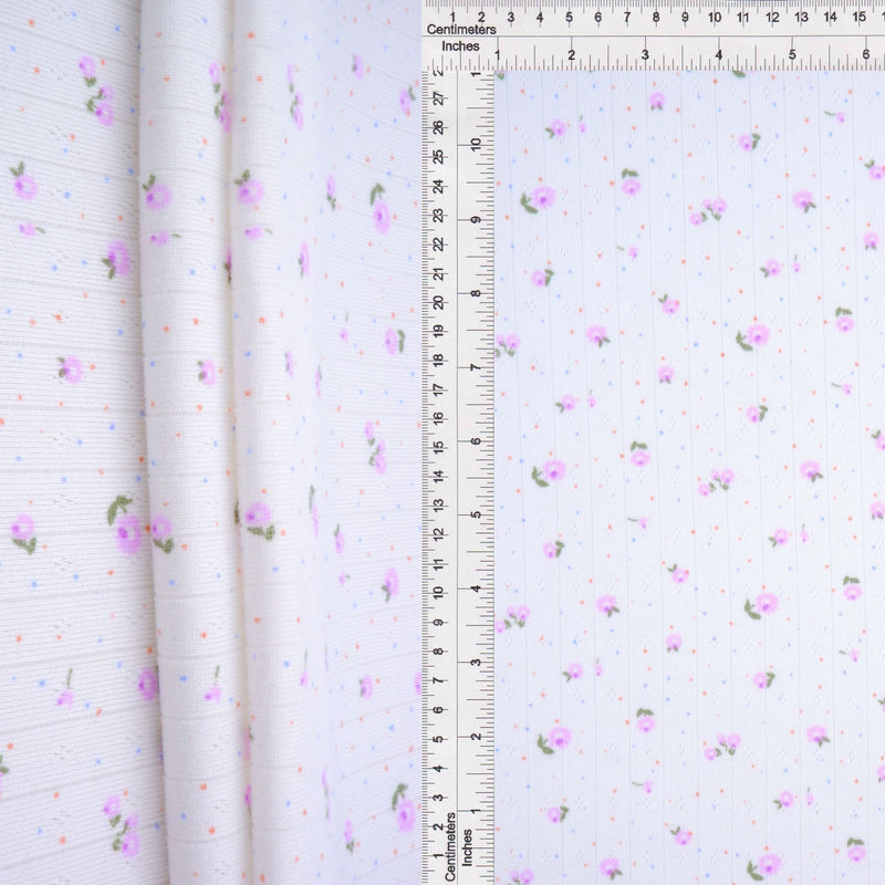 Pointelle Ribbed Knit Lavender Floral