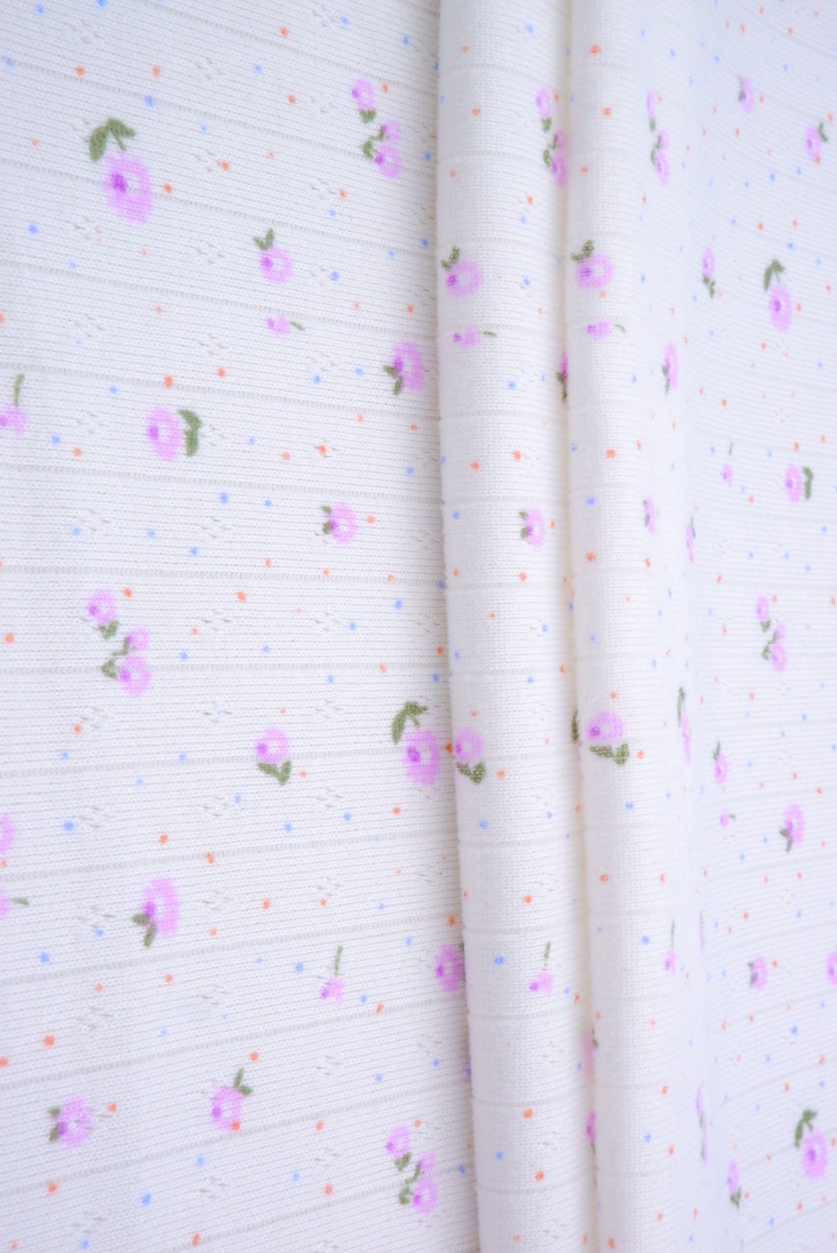 Pointelle Ribbed Knit Lavender Floral