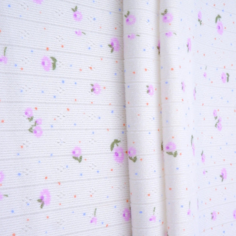 1 Yard 93% Polyester 7% Spandex Cotton-Style Pointelle Ditsy Print Fabric 58/60" Width