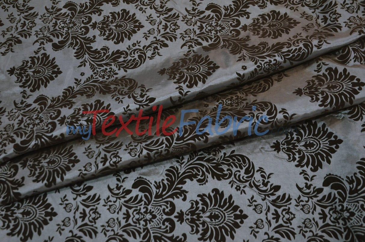 Damask Flocking Taffeta Fabric - Flocking Velvet Damask, 58/60" Width (1 Yard)