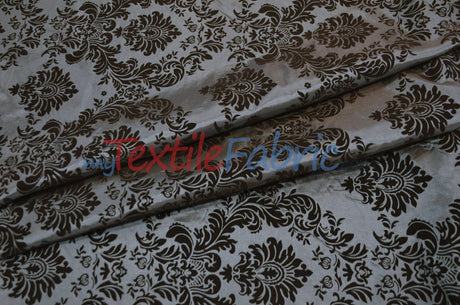 Damask Flocking Taffeta Fabric - Flocking Velvet Damask, 58/60" Width (1 Yard)