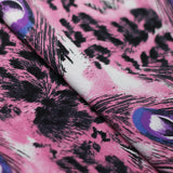 Peacock Foil Polyester Spandex Fabric - Peacock Feather Print, Pink/Turquoise, 58/60" Width (1 Yard)