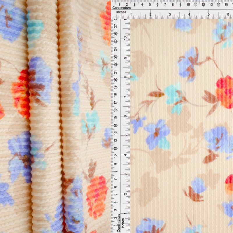 1 Yard Double Knit Cozy Floral Print Fabric 77% Polyester Rayon Blend 56/57 Inch Width