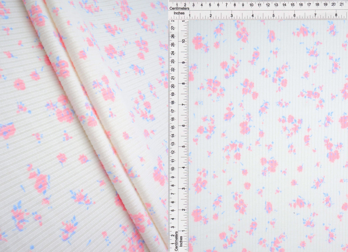 Floral Rib Knit Fabric Pink