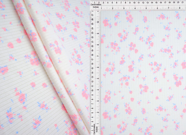 Floral Rib Knit Fabric Pink