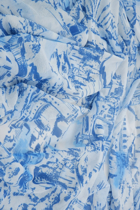 1 Yard Digital Toile Mesh Print Fabric Lightweight Stretch Polyester Spandex 56/58” Wide