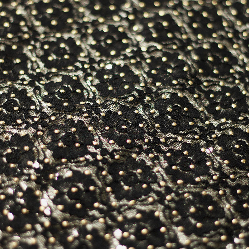 Mademoiselle Polyester Fabric - Black/Gold Golden Beads Sequins, 55" Width (1 Yard)