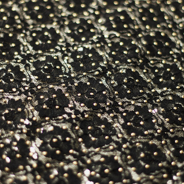 Mademoiselle Polyester Fabric - Black/Gold Golden Beads Sequins, 55" Width (1 Yard)