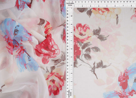 1 Yard Floral Digital Mesh Fabric Lightweight Stretch Sheer, 56/58” Wide for Fashion & Overlays
