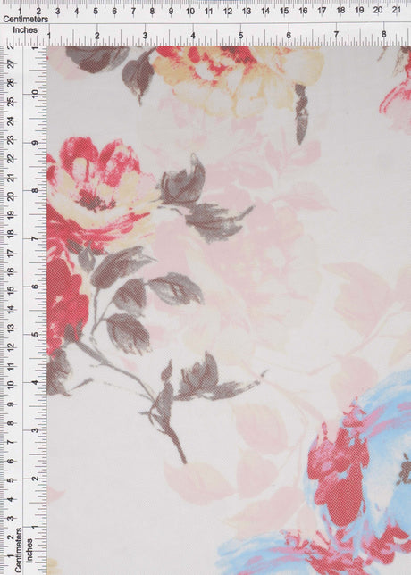 Floral Printed Mesh Fabric Ivory Blue