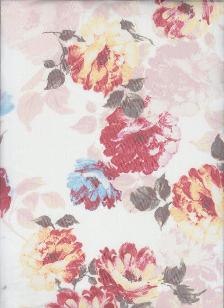 Floral Printed Mesh Fabric Ivory Blue
