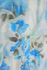 Floral Printed Mesh Fabric Ivory Blue