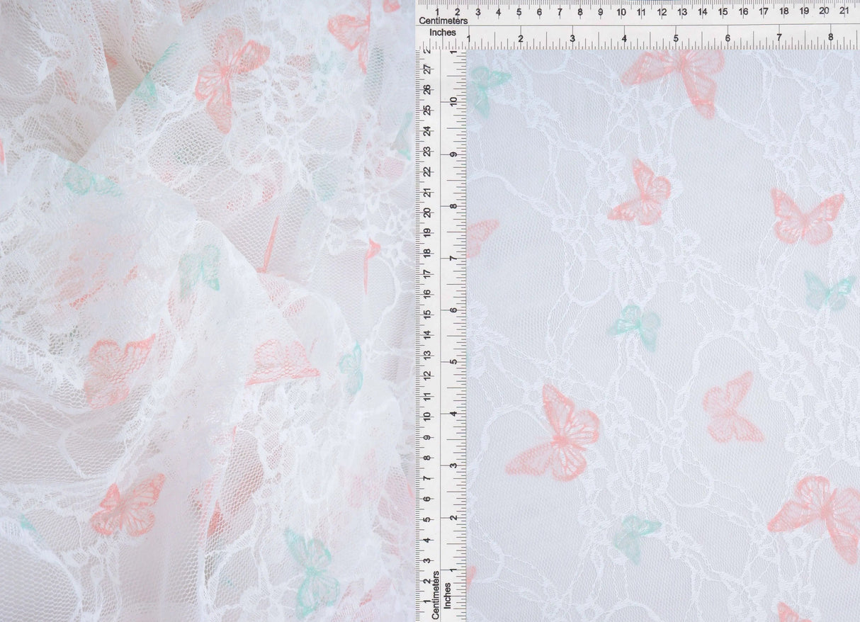 Digital Butterfly Lace Print Fabric 92 Poly 8 Span Soft Stretch Material 56/58 Inches Wide