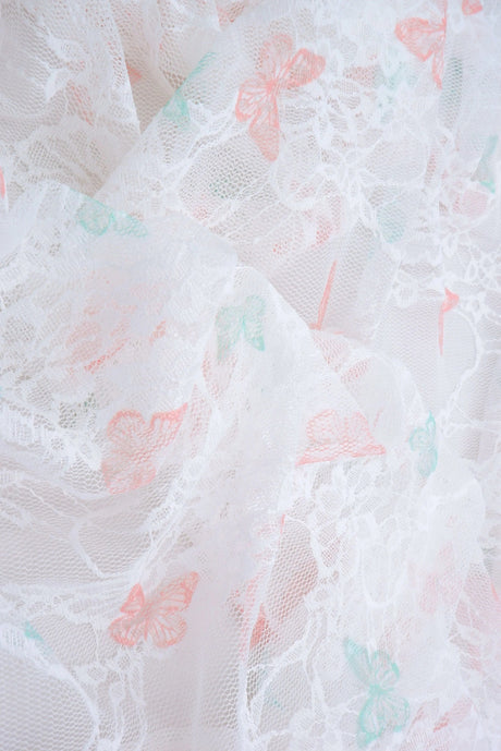 Digital Butterfly Lace Print Fabric 92 Poly 8 Span Soft Stretch Material 56/58 Inches Wide