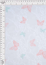 Butterfly Print Lace Fabric Ivory Peach