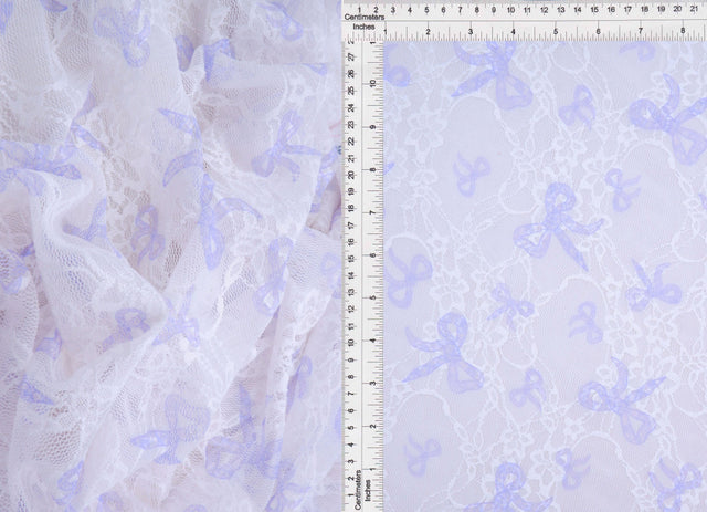 Bow Digital Print Lace Fabric Ivory Lavender