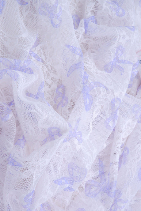 Bow Digital Print Lace Fabric Ivory Lavender