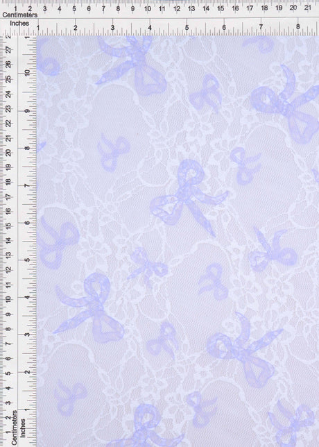 Bow Digital Print Lace Fabric Ivory Lavender