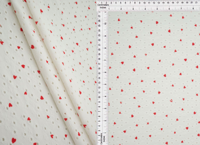 Heart Print Jacquard Eyelet Knit Fabric
