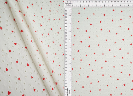 1 Yard Knit Jacquard Eyelet Heart Print Fabric Stretch Polyester Spandex 58/60 Inches Wide