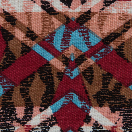 Cotton Voile - Red, Blue and Peach Geometric Over Abstract