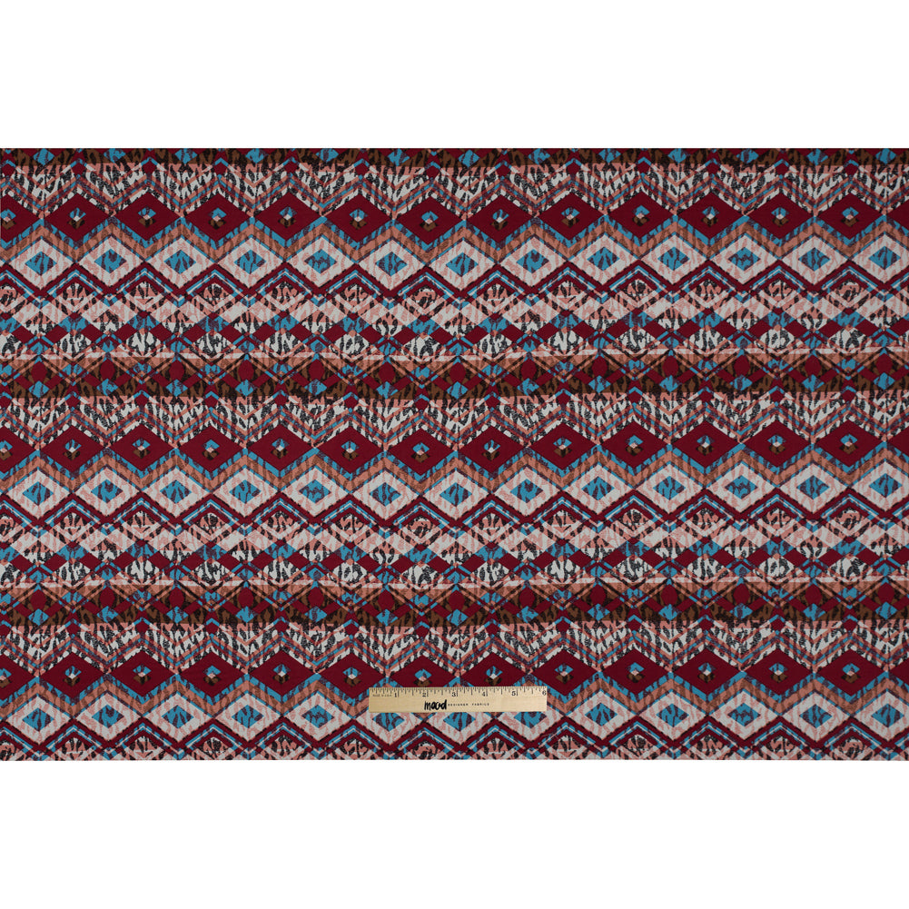 Cotton Voile - Red, Blue and Peach Geometric Over Abstract