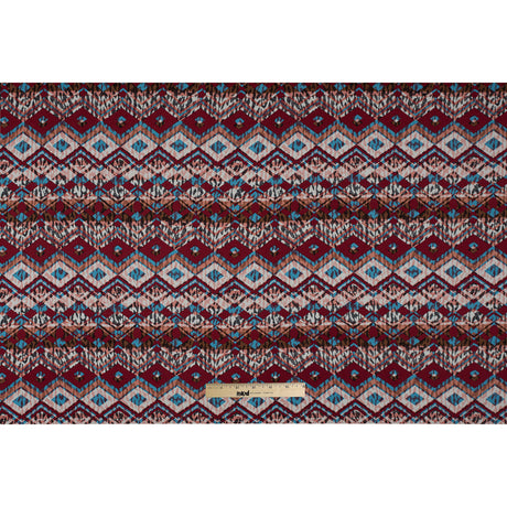 Cotton Voile - Red, Blue and Peach Geometric Over Abstract