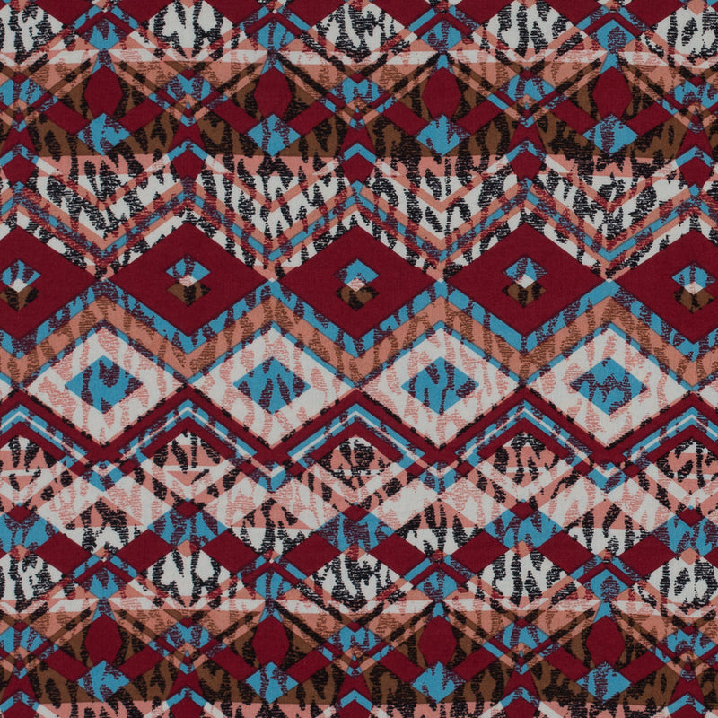 Cotton Voile - Red, Blue and Peach Geometric Over Abstract