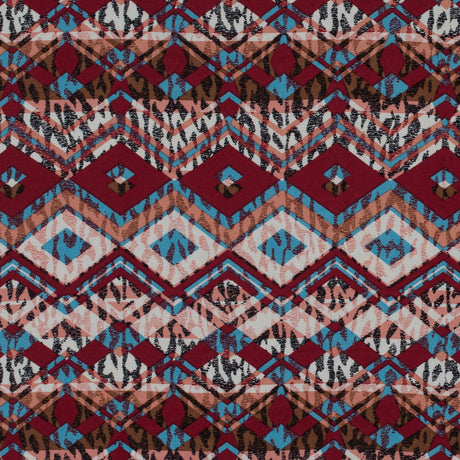 Cotton Voile - Red, Blue and Peach Geometric Over Abstract