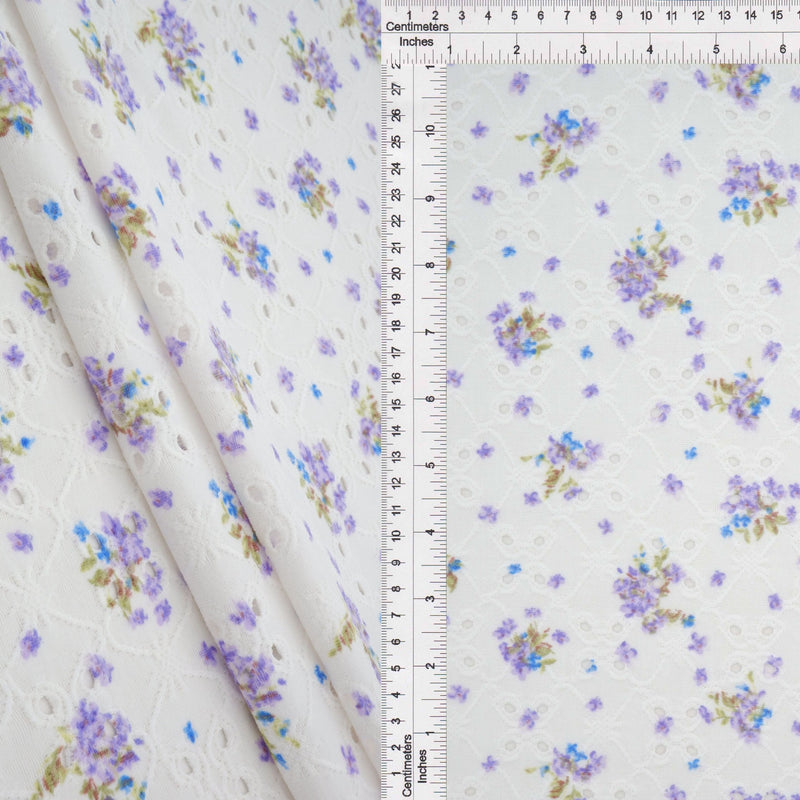 DTY Knit Jacquard Eyelet Floral Violet Fabric