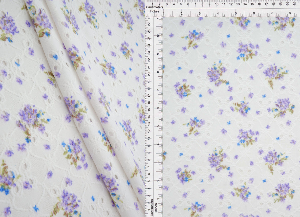 DTY Knit Jacquard Eyelet Floral Violet Fabric