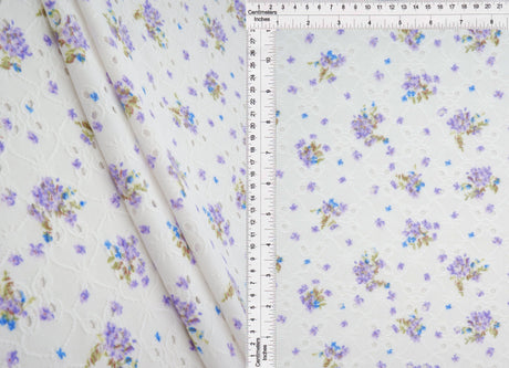 DTY Knit Jacquard Eyelet Floral Violet Fabric