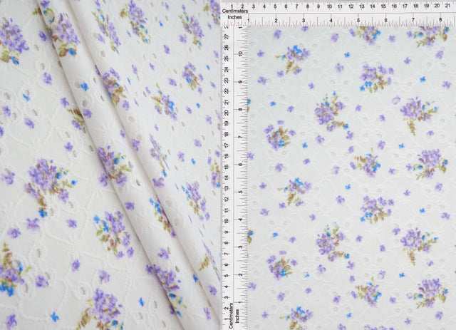 DTY Knit Jacquard Eyelet Floral Violet Fabric