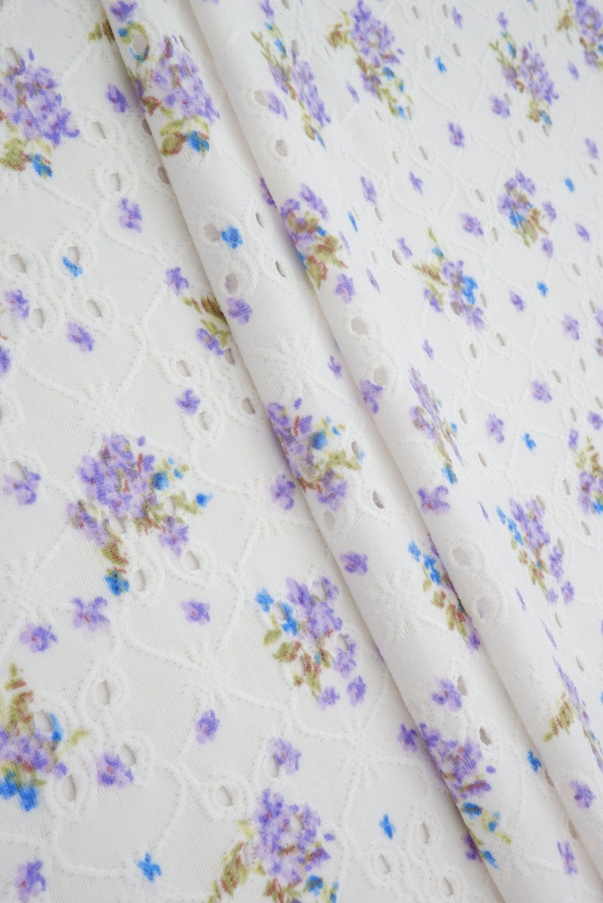 DTY Knit Jacquard Eyelet Floral Violet Fabric