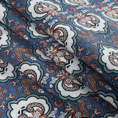 Blue/Orange/Green Printed Stretch Cotton Sateen