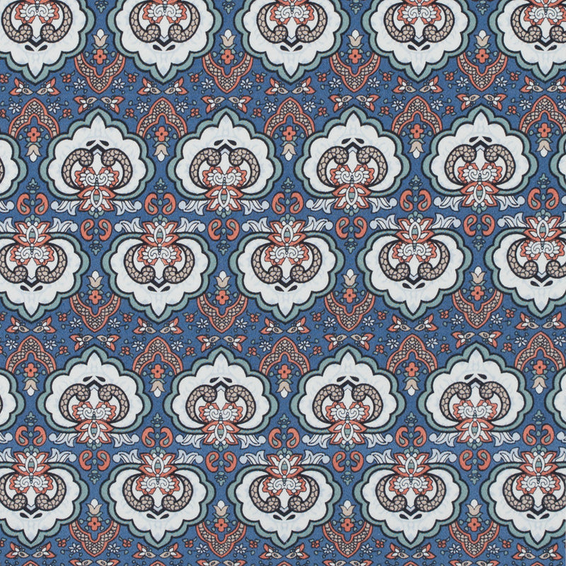 Blue/Orange/Green Printed Stretch Cotton Sateen