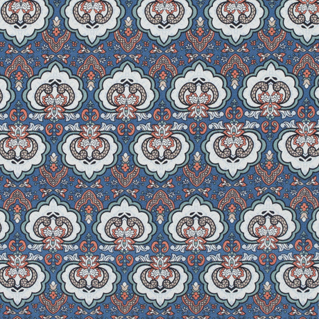 Blue/Orange/Green Printed Stretch Cotton Sateen