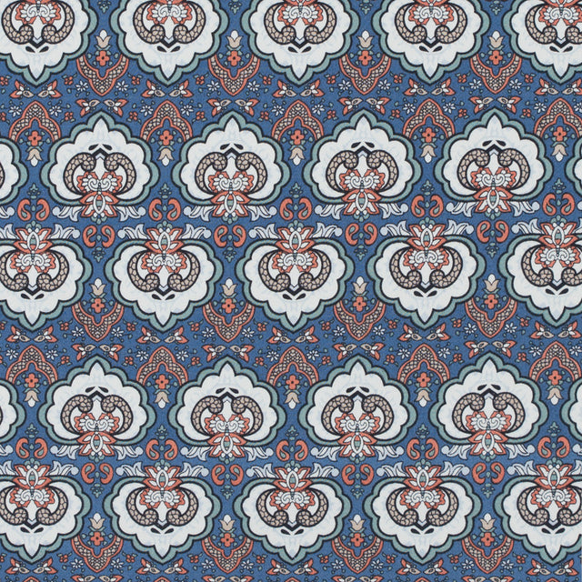 Blue/Orange/Green Printed Stretch Cotton Sateen