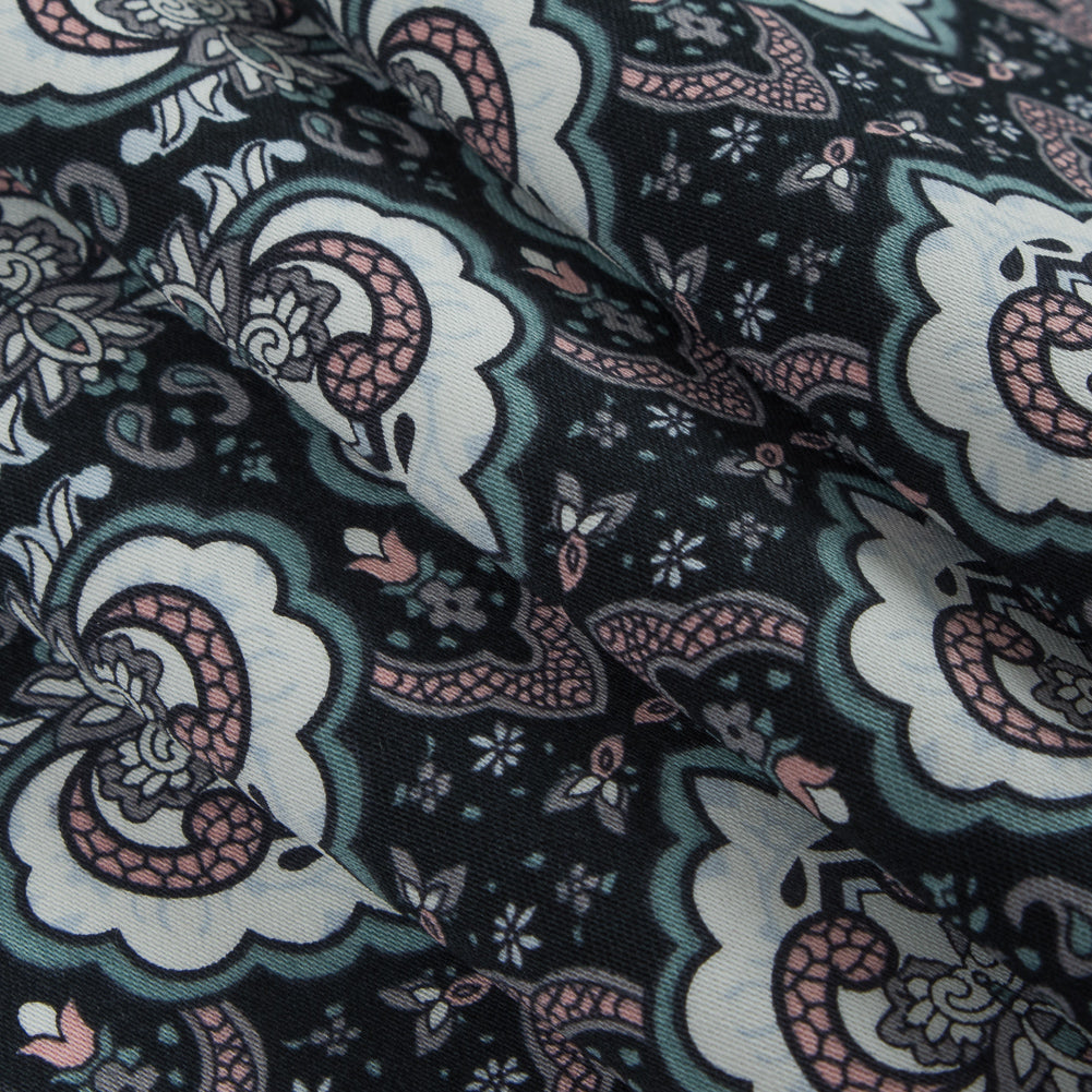 Black/Pink/Gray Printed Stretch Cotton Sateen