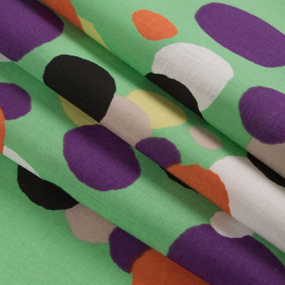 Cotton Voile - Green and Multicolor Circles