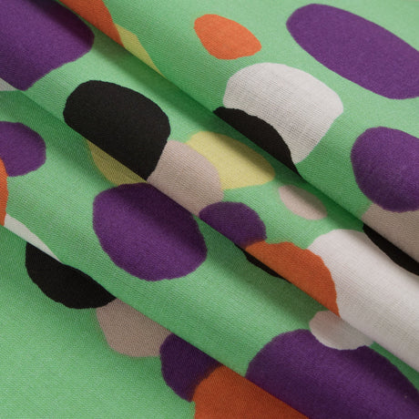 Cotton Voile - Green and Multicolor Circles